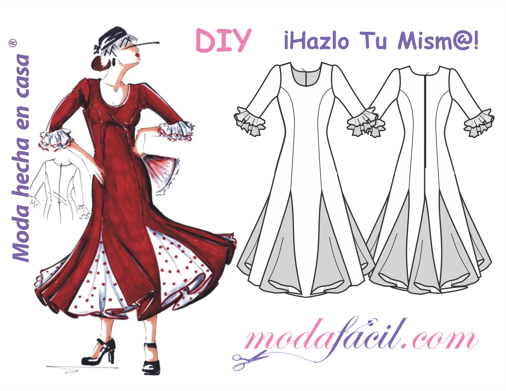 gratis patrones del Vestido de Fiesta Flamenca