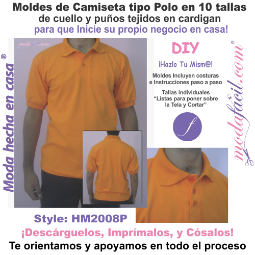 Moldes de Camiseta Polo para Hombres - Remera o Playera HM2008p disponibles en 10 tallas