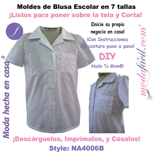 Moldes de Blusa Escolar disponible en 7 tallas listas para imprimir, poner sobre la tela y corta