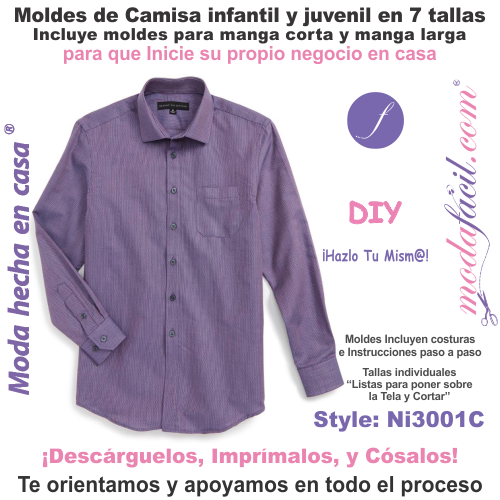 Moldes de Camisa Clásica para niños y jóvenes Ni3001c