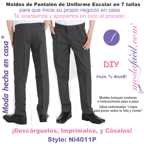 Moldes de Pantalón Escolar Ni4011p en 7 tallas