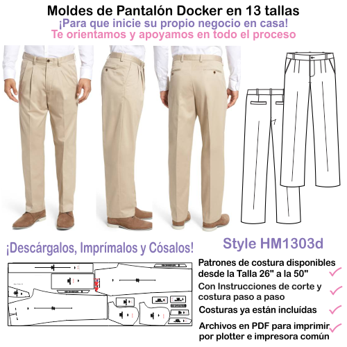 Moldes de Pantalon Dockers Classic Fit en 13 tallas HM1303D para Descargar e Imprimir