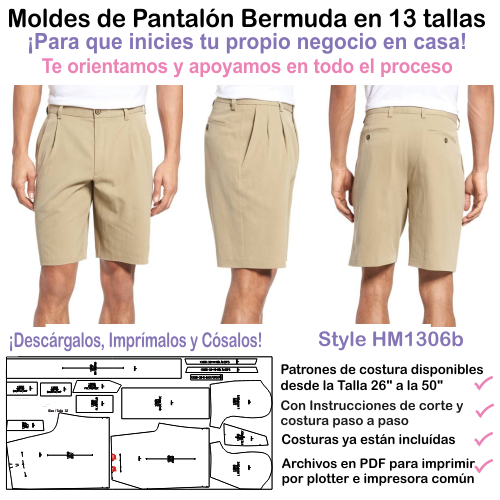 Patrones de Pantalon Bermuda Tipo Khakis HM1306B Modafacil