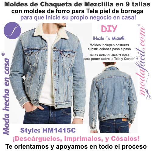 Sewing Patterns of Denim Jackets with sheepskin lining available in 9 sizes HM1415C